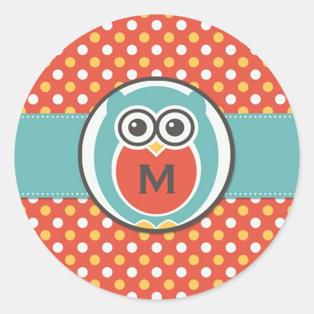 Night Owl Cartoon Monogram Stickers (Front)