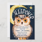 Night Owl Cute Sleepover Slumber Birthday Party Invitation (Front)