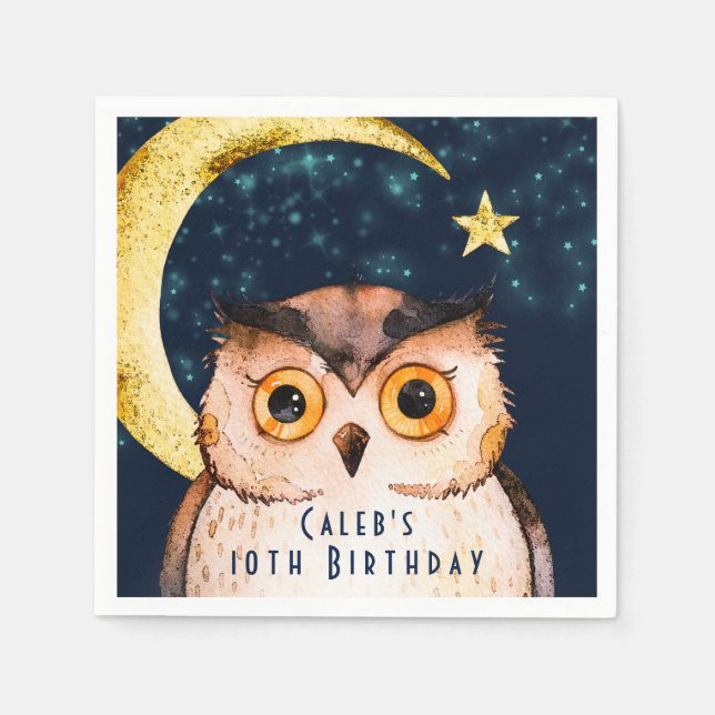 Night Owl Cute Sleepover Slumber Birthday Party Paper Napkins (Front)