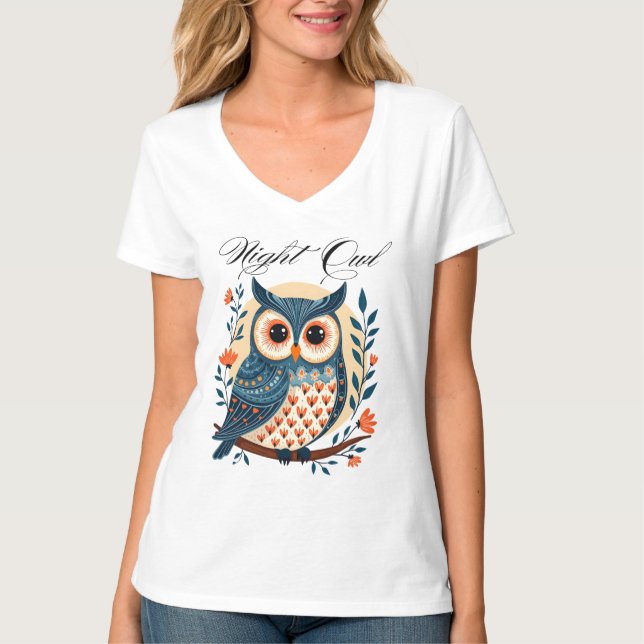 Night Owl Folk Art T-Shirt (Front)