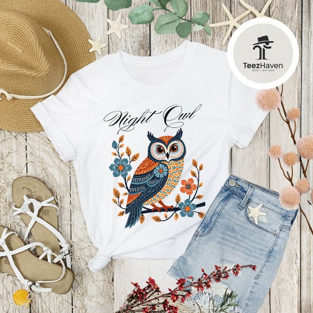 Night Owl Folk Art T-Shirt – Unique T-shirt Tri-Blend Shirt (Creator Uploaded)
