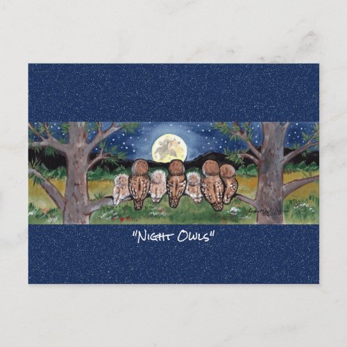 Night Owl Forest Whimsical Watercolor Postcard