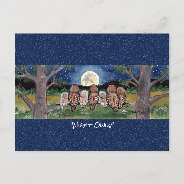 Night Owl Forest Whimsical Watercolor Postcard (Front)