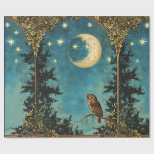 NIGHT OWL FULL MOON AND STARRY NIGHT WRAPPING PAPER