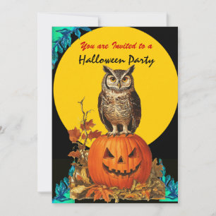 NIGHT OWL FULL MOON HALLOWEEN PARTY INVITATION