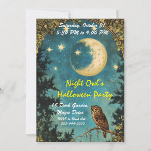 NIGHT OWL FULL MOON HALLOWEEN PARTY INVITATION