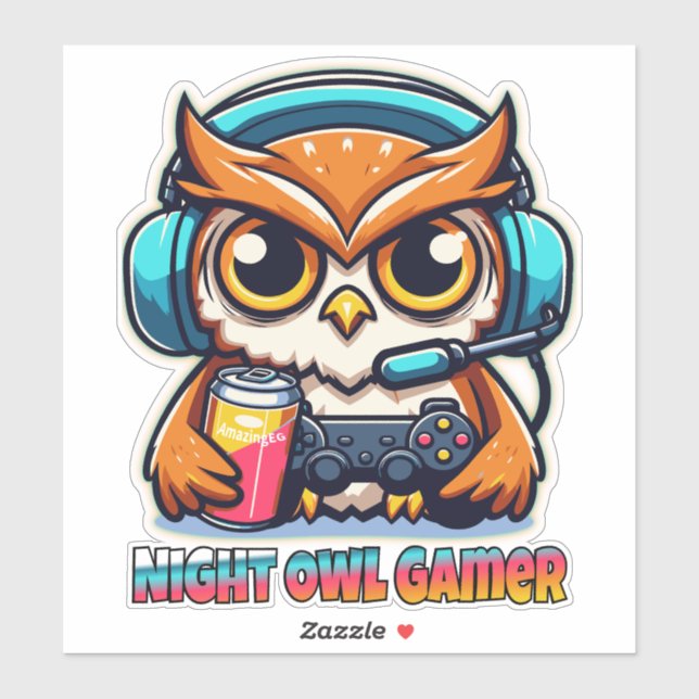 Night Owl Gamer Mascot Fun Gaming Illustration Sticker (Sheet)