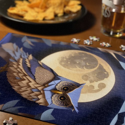 Night Owl In Tree Woodland Moon Paper Craft Blue Jigsaw Puzzle