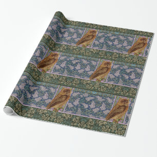 NIGHT OWL,LILACS AND LEAVES Art Nouveau Floral Wrapping Paper