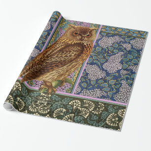 NIGHT OWL,LILACS AND LEAVES Art Nouveau Floral Wrapping Paper