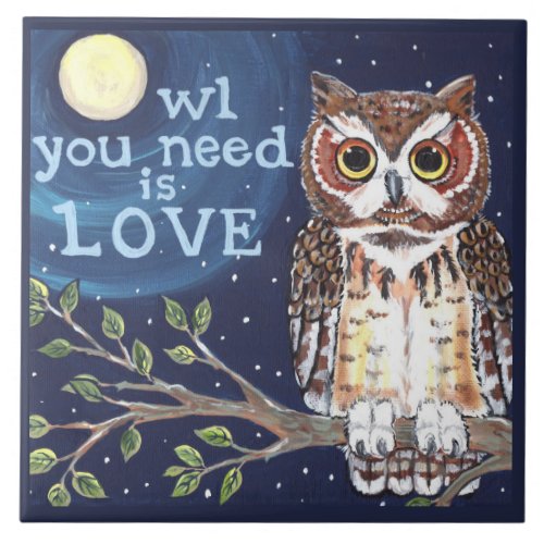 Night Owl Love Cute Humorous Owl Designer Tile