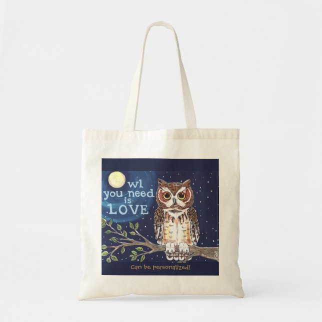 Night "Owl Love" Humorous Owl Tote Bag Personalize (Front)