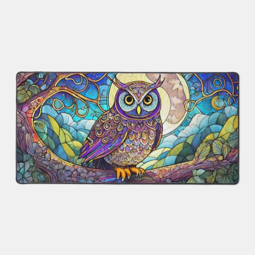 Night Owl on Branch Stained Glass Desk Mat