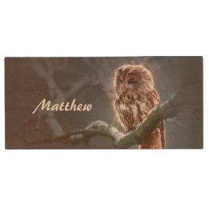 Night Owl Photo Add Name Dark Blue Wood Flash Drive