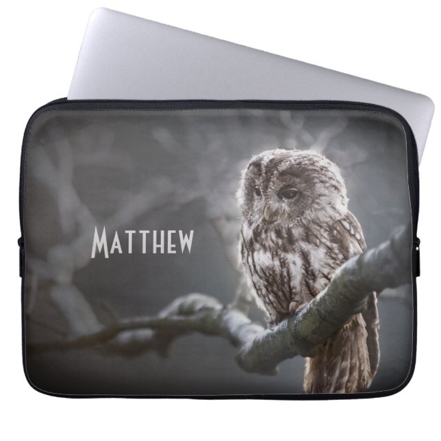 Night Owl Photo Monogram Laptop Sleeve (Front)