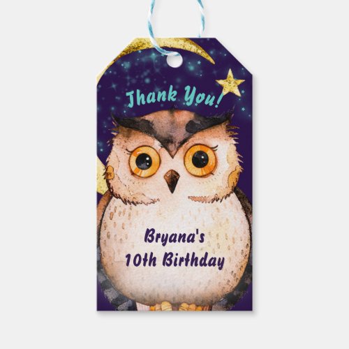 Night Owl Purple Sleepover Slumber Birthday Party Gift Tags