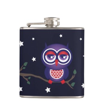 Night Owl Sitting On A Branch Flask by nyxxie at Zazzle