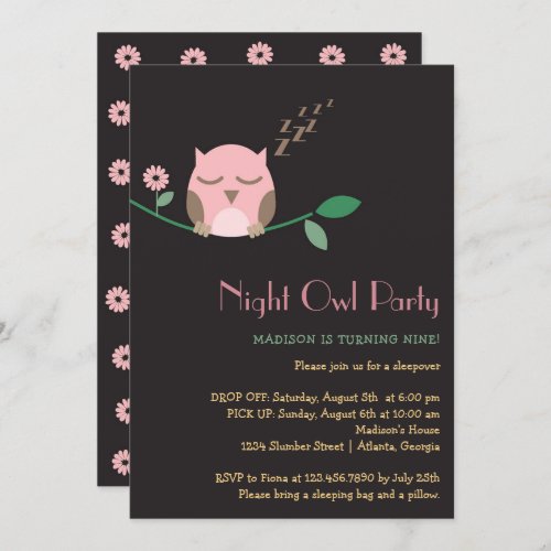 Night Owl Slumber Birthday  Party Invitation