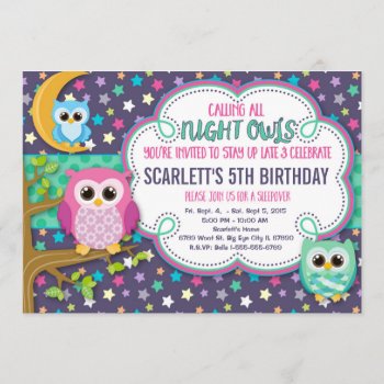 Night Owls Sleepover Birthday Party Invitation by TiffsSweetDesigns at Zazzle