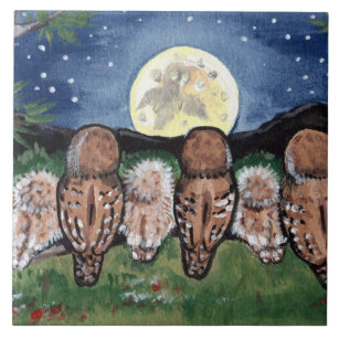 Night Owls Watching the Moon Starry 6" Tile Trivet
