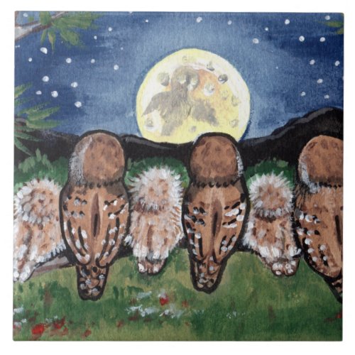 Night Owls Watching the Moon Starry 6 Tile Trivet