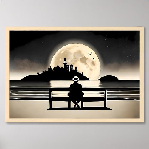 Night Painting Man Daydream Beneath Starry Canopy Poster