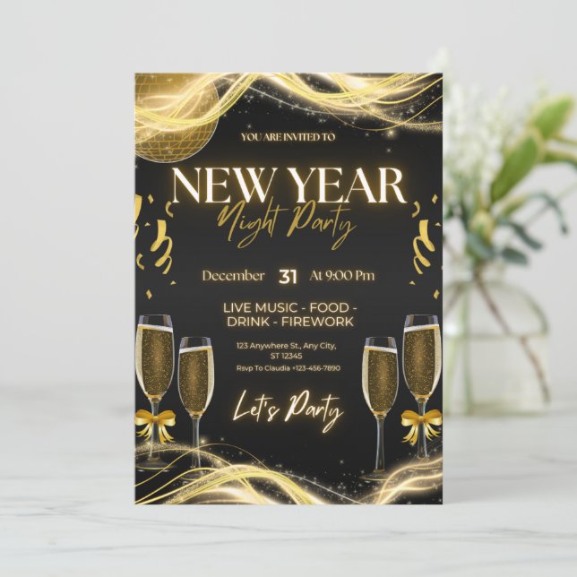 Night Party New Year Invitation (Standing Front)