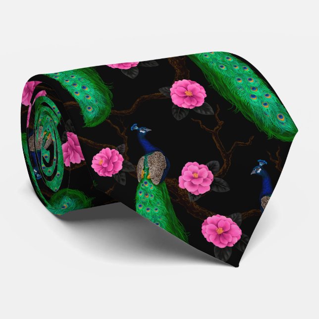 Night peacock garden neck tie (Rolled)