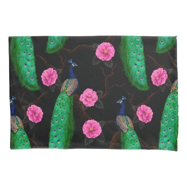 Night peacock garden pillow case (Front)