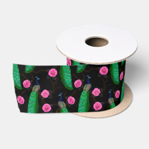 Night peacock garden satin ribbon