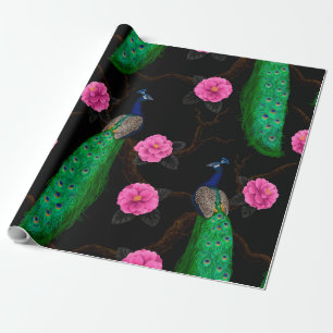 Night peacock garden wrapping paper
