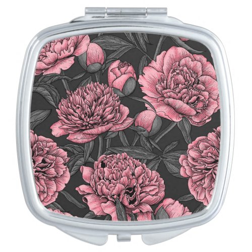 Night peony garden in pink and gray compact mirror