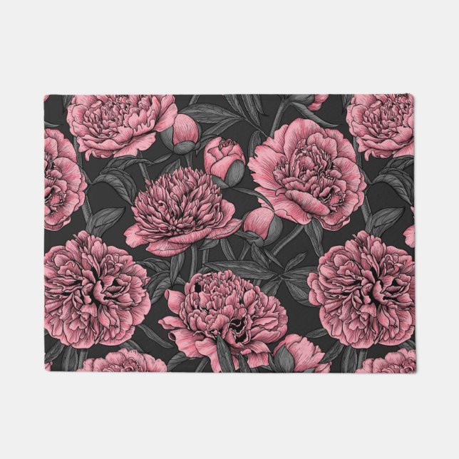 Night peony garden in pink and gray doormat (Front)