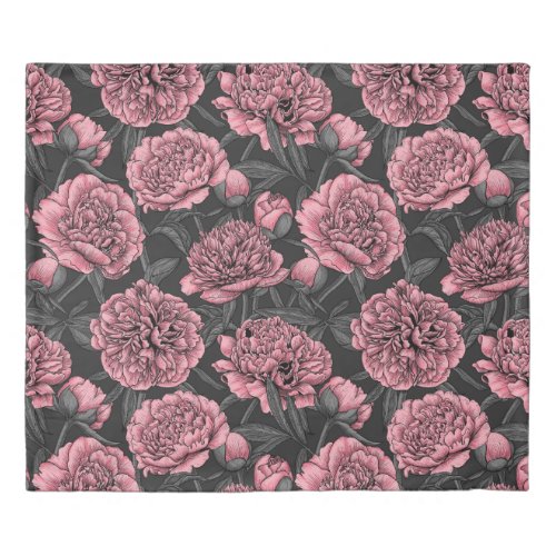 Night peony garden in pink and gray duvet cover