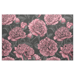 Night peony garden in pink and gray fabric