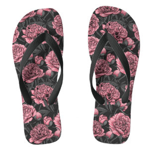 Night peony garden in pink and gray flip flops