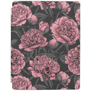 Night peony garden in pink and gray iPad smart cover