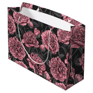 Night peony garden in pink and gray large gift bag