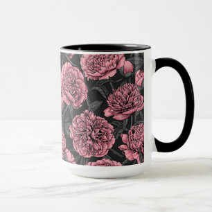 Night peony garden in pink and gray mug