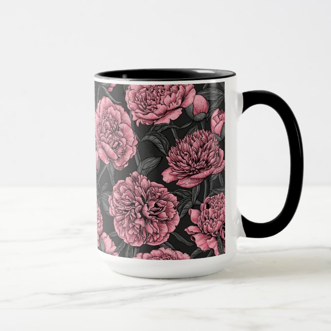 Night peony garden in pink and gray mug (Right)