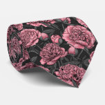 Night Peony Garden In Pink And Gray Neck Tie at Zazzle
