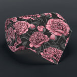 Night peony garden in pink and gray neck tie<br><div class="desc">Hand drawn pink peony flowers,  seamless pattern design.</div>