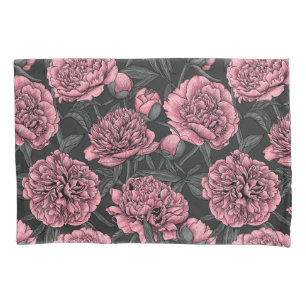 Night peony garden in pink and gray pillow case