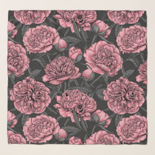 Night peony garden in pink and gray scarf