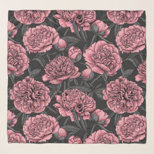 Night peony garden in pink and gray scarf