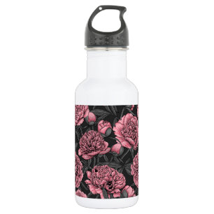 Night peony garden in pink and gray stainless steel water bottle