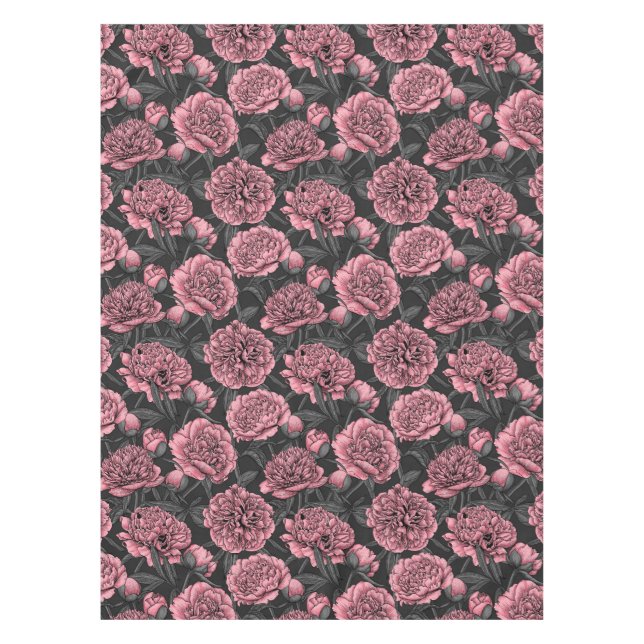 Night peony garden in pink and gray tablecloth (Front)