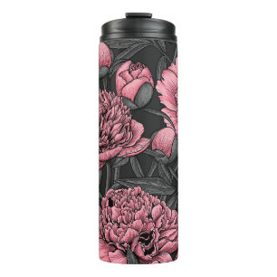Night peony garden in pink and gray thermal tumbler