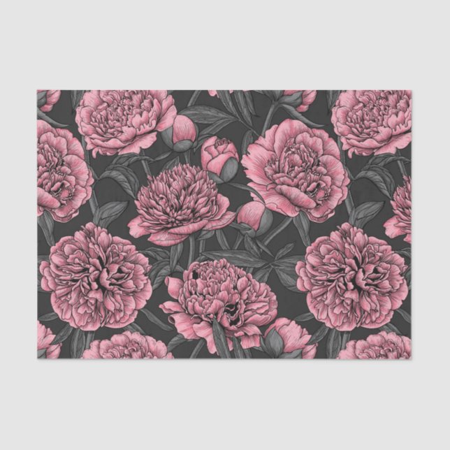 Night peony garden in pink and gray tissue paper (Front)