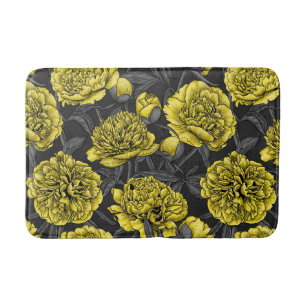 Night peony garden in yellow and gray bath mat